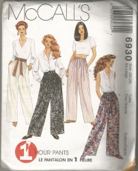 6930 MCCALLS 1 HR PULL ON STRAIGHT- WIDE LEG PANTS PATTERN 8,10-12,14,16-18